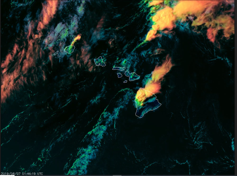 RGB imagery over Hawaii on August 7, 2019, captured by GOES-17 (GOES West)