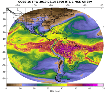 GOES-16 total precipitable water product from February 14, 2019