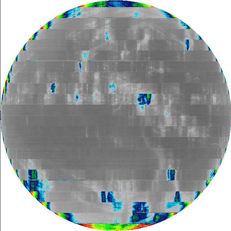 An example of degraded imagery from ABI Band 16 on August 14, 2018, near the time of peak detector temperatures for that date