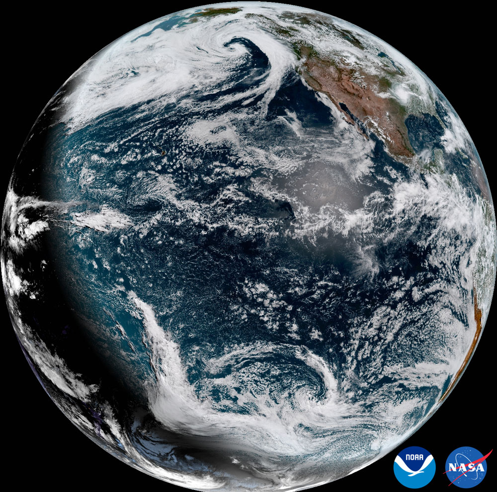 GOES-18 view from 136.8 degrees west longitude on June 7, 2022. Image credit: NOAA/NASA