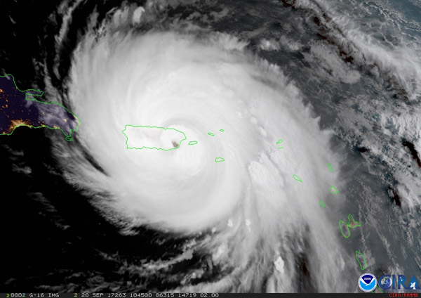 GOES-16 geocolor image of Hurricane Maria over Puerto Rico 