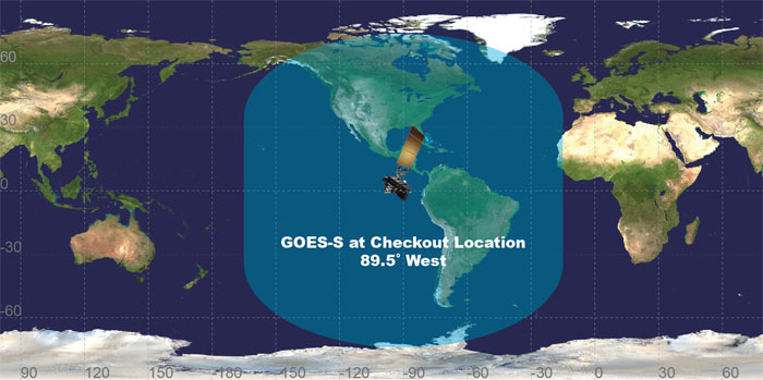 Image of GOES-S view of Earth from its checkout location 