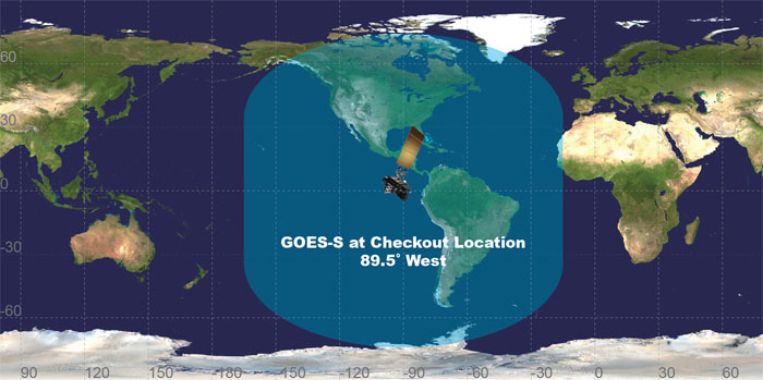 image of GOES-S view of Earth from its checkout location 
